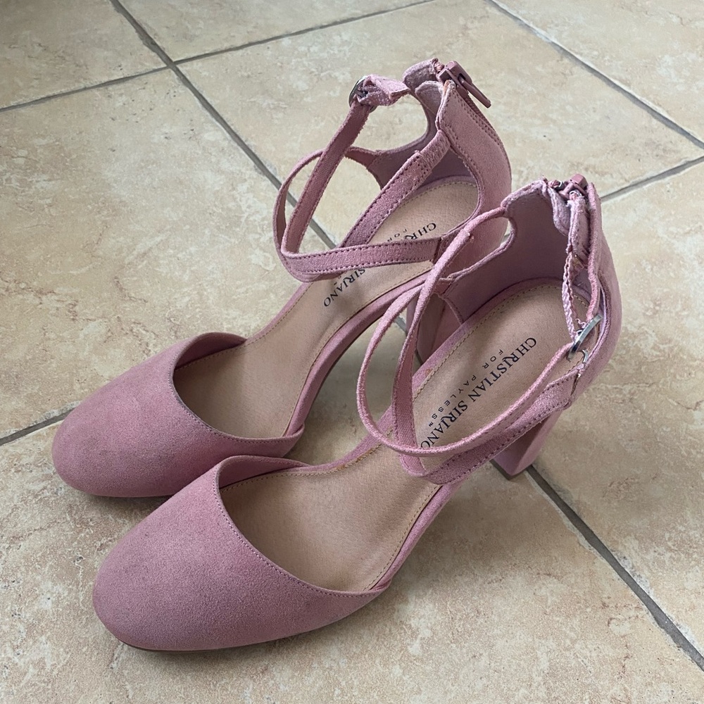 Christian Siriano Blush Pink Double-Ankle Block Heel - Picture 3 of 6